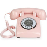 Pink Retro Rotary Landline Phones With Mechanical Ringer, Volume Control, Redial, No Ac Power Required Vintage Corded Phones Old Fashioned Antique Telephone For Home Office For Decor