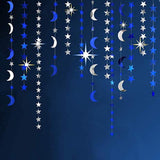 Rpual Blue Moon Star Garland Decorations Hanging Twinkle Little Star Birthday Baby Shower Graduation Party Decor Banner Stars Starry Night Eid Ramadan Muburak Celestial Theme Backdrop