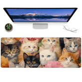 Adorable Cat Gaming Mouse Pad – 12X31.5In Non-Slip Rubber Desk Mat With Cute Kittens And Floral Design – Large Extended Mousepad For Office Home Laptop – Game Deskmat Gifts Decor