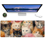 Adorable Cat Gaming Mouse Pad – 12X31.5In Non-Slip Rubber Desk Mat With Cute Kittens And Floral Design – Large Extended Mousepad For Office Home Laptop – Game Deskmat Gifts Decor