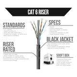 Cat6 Riser (Cmr), 100Ft, White - Solid Bare Copper Bulk Ethernet Cable - Utp -