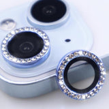 For Iphone 15/15 Plus Camera Lens Protector Bling Glitter Diamond Metal Crystal Tempered Glass Screen Accessories Rhinestones Lens Cover, Also Compatible With Iphone 16E (2Pcs) (Blue)