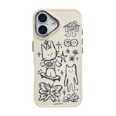Designed For Iphone Case, Cute Cat Butterfly Star Lucky Line Drawing Soft Phone Case (White,For Iphone 13)