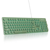 Wired Retro Typewriter Keyboard, Quiet Computer Keyboard Light Up With Full Size 104 Round Keys Blue Led Backlit Slim Silent For Windows Pc Laptop(Dark Green)
