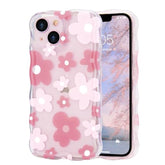 For Iphone 14 Case, Cute Flower Girls Women Soft Case Silicone Shockproof Curly Wave Wavy Edge Full Camera Protection Cover Pretty Thin Floral Leaf Pattern Phone Case For Iphone 14, Pink