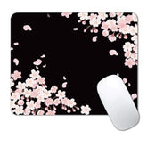 Cute Pink Flowers Mouse Pad, Cherry Blossom Mouse Pad, Serene Blossoms On Black Elegant Floral Mousepad, Japanese Minimalistic Mice Pad For Computer Office Girl, 9.5 X 7.9 Inch