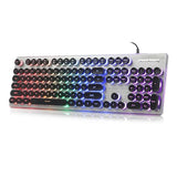 Typewriter Style Keyboard With Metal Panel, Rainbow Led Backlit, Round Keys, Anti-Ghosting, Spill Resistant, Light Up Usb Wired Retro 104 Keys For Office,Gaming, Black/Silver