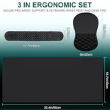 3 In 1 Set Ergonomic Mouse Pad With Wrist Rest, Keyboard Wrist Rest, Non-Slip Desk Pad, Memory Foam Breathable Support For Prolonged Typing And Mouse Use, Relief From Wrist Fatigue