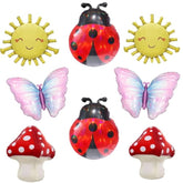 8Pcs Garden Party Foil Balloon Set For Kids Birthday, Ladybug Butterfly Mushroom Sun Balloons, Spring Fairy Theme Baby Shower Decorations