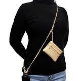 Clip and Go Strap for Phone with Wallet Crossbody Fashion Gold Chain Phone Lanyard Strap Crossbody with Wallet Black Leather Zipper Pouch (Gold)