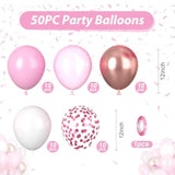 Pink Balloons, 50Pcs Pink And White Balloons, Rose Gold Macaron Pearl Latex Party Balloon Confetti Balloon For Girl Woman Valentine Birthday Party Baby Shower Gender Reveal Wedding Decorations