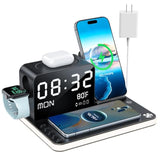 7 In 1 Wireless Charging Station For Apple Device Wireless Charger With Night Light Bluetooth Timesync Temperature 33W Fast Charger For Iphone 16/15/14/13/12 Pro Max Android Phone Airpods Apple Watch