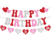 Valentine’S Day Birthday Banner Valentine’S Day Party Decorations Romantic Heart Garland For Girl Boy Celebrating Valentines Day Bday Party Supplies