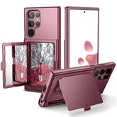 For Samsung Galaxy S22 Ultra Wallet Case With Credit Card Holder & Hidden Mirror, All-Round Protection Shockproof Phone Cover Designed For Samsung Galaxy S22 Ultra, 6.8 Inch Burgundy