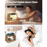 Bamboo Wireless Charging Station,Wireless Charger With Digital Alarm Clock And Night Light, Fast Charger Stand For Iphone 15/14/13/12/11 Pro Max/X/Xs, Airpods Pro, Iwatch Series 8/7/6/5/Se