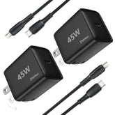45W Usb-C Charger(2 Pack), 45W Super Fast Charger For Galaxy S25/S24/23, Iphone 16/15/14, Ipad, Galaxy Tab, And More Devices (2 * 5Ft Type C Charging Cable)-Black