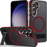 Galaxy S25+ Plus Case with Invisible Stand, Military Drop Protection, MagSafe, Black/Red