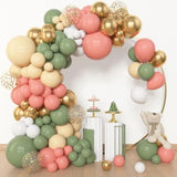 153Pcs Retro Green Pink Balloon Garland Arch Kit, Different Sizes 18 12 10 5 Inch White Dusty Pink Latex Metallic Confetti Balloons For Jungle Safari Birthday Party Baby Shower Decorations