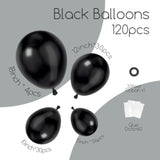 120Pcs Black Balloon Arch Kit, 18 12 10 5 Inch Black Latex Balloons Different Sizes Balloon Garland For Graduation Halloween Birthday Party Decorations