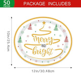 50 Pcs 10" X 12" Merry And Bright Disposable Paper Plates - Large Serving Dishes For Christmas, Xmas, Winter Holiday, Kitchen, Dinner Party Supplies