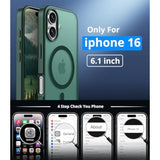 For Iphone 16 Case, Compatible With Magsafe, Magnetic Translucent Matte Slim Protective Cover With 1 Screen Protector - Military-Grade Drop Protection (Dark Green)