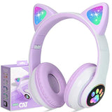 Wireless Headphones Cat Ear Led Light Up Bluetooth Foldable Headphones Over Ea
