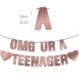 Pre-Strung OMG Ur a Teenager Banner Rose Gold Glitter 13th Birthday Decor