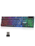 Wireless Gaming Keyboard, Rechargeable 104 Key Rainbow Led Light Up Keyboard For Pc Ps4 Ps5 Xbox One Laptop, Teclado Inalmbrico, Black (Wireless)