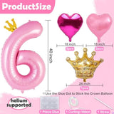 Princess 4Th Birthday Party Decorations, 40 Inch Large Pink Crown 4 Balloon For Girls’ Princess Royal Birthday Decorations, Party Supplies Favors, Anniversaries(Number 4 Foil Mylar Birthday Balloon)
