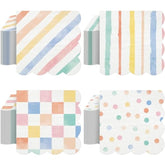 100 Pcs Colorful Paper Napkins, Colorful Pattern Disposable Napkins Rainbow Gingham Napkins Striped Plaid Dots Party Supplies For Baby Shower Wedding Birthday Graduation Picnic Bbq Decoration