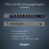8-Port 1G/10G Gigabit Ethernet Unmanaged Switch (Gs108X) - With 1 X 10G Sfp+, Desktop Or Wall-Mount, Limited Protection