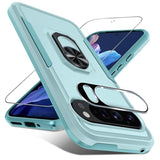 For Google Pixel 9/9 Pro Case With Screen Protector+Camera Lens Protector,Heavy Duty Shockproof Full Body Phone Cover Built In Metal Ring Holder Kickstand,2024 Mint Green