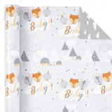 Reversible Baby Shower Wrapping Paper - Mini Roll - 17 Inch X 33 Feet - Grey Animal Design Neutral Baby Shower, Boys Girls Kids Birthday