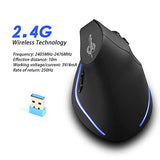 Wireless Ergonomic Mouse,2400 Dpi (3-Level Adjustable),Rechargeable Vertical Mouse For Reduced Wrist Strain,Led Lighting,2.4G With Usb Receiver,Optical Portable Mice For/Laptop/Pc (Black)
