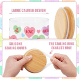 3Pcs Valentine Glass Storage Jars With Airtight Lid Pastel Conversation Heart Decorative Canisters Sets For Home Kitchen Countertop