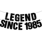 Pre-Strung Black Glitter Legend Since 1985 Banner, 40th Birthday Decor for Men