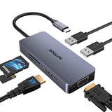 Usb C Hub, Docking Station, 6-In-1 Usb C Adapter, 4K Hdmi Multiport Dongle, Wi