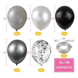 100pcs Silver Black White Chrome & Confetti Balloons 12" for Parties Events