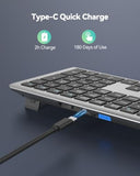Bluetooth Keyboard Rechargeable, 4-Device Free Switching (2.4G+Bt), Ultra-Slim Full Size Wireless Keyboard, Quiet Typing, For Pc/Laptop/Smart Tv/Phone, Adjustable Stand, 12 Multimedia Keys