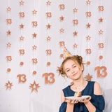 Rose Gold 13Th Birthday Decorations For Girls, 8 Pcs Number 13 Circle Dot 3D Star Metallic Hanging Streamer Happy 13 Year Old Birthday Banner Backdrop Thirteen Anniversary Party Supplies