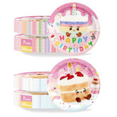 60 Pcs Pink Happy Birthday Plates, 7'' Birthday Paper Plates, Disposable Party Dessert Plate For Party Supplies And Decorations Serves 60 Guests