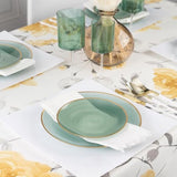 32 Pieces Crystal Design Plastic Plates Combo Pack 7 Inch And 10 Inch Gold Rim Elegant Disposable Plates, Transparent Green