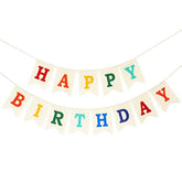 Burlap Happy Birthday Banner - Assembled Garland for Colorful Party Decorations