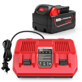 18V 6Ah Battery And Mwq 18V Dual Port Charger Set For Milwaukee Wk18 Tools 48-11-1850 48-11-1860 48-11-1820 48-11-1840 48-11-1830 48-11-1870 48-11-1880 Fast Charging