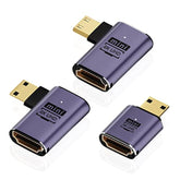 8K Mini Hdmi To Hdmi Adapter (3 Pack), 90 Degree Left And Right Angle Mini Hdm
