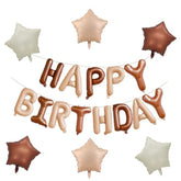 Brown And Beige Happy Birthday Balloons Kit With 16 Inch Mylar Foil Letters Balloon And Star Balloons For Birthday Party Decorations Photo Booth Backdrop