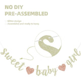 Pre-Strung Champagne Glitter "Sweet Girl Baby" Banner Shower/1st Birthday Decor