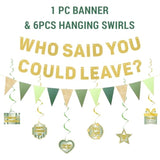 Farewell Party Decorations, Green Gold Who Said You Could Leave Banner Cake Toppers Balloons Hanging Swirls, Going Away Retirement Leaving Party Decorations, Coworker Goodbye Party Supplies