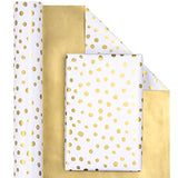 Reversible Gift Wrap 17"x33' – Gold Print & Polka Dots for Any Occasion