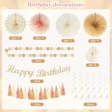 Boho Birthday Decorations, Happy Birthday Banner, Tassel Garland, Peach Paper Lanterns, Tissue Pom Poms Fan, With Beige Dusty Pink Balloon Garland For Women Grils Boho Birthday Decor Party Supplies